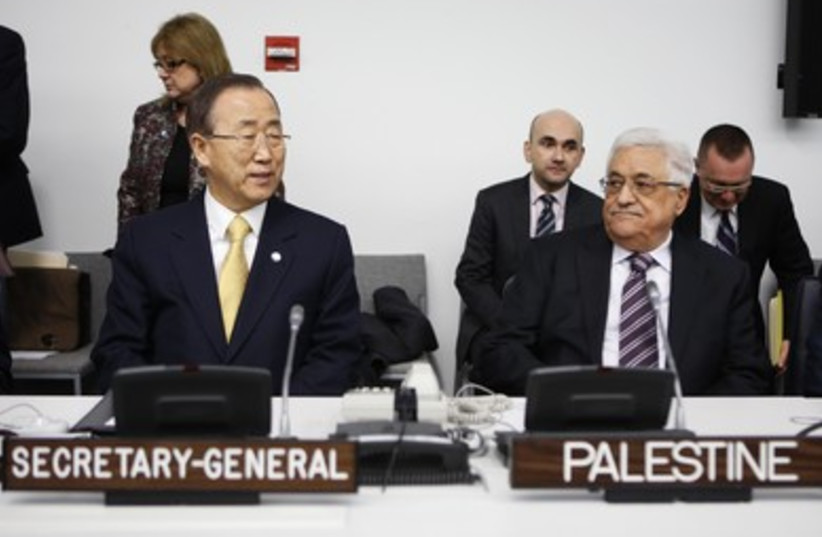 PA President Abbas and UN Secretary-General Ban in New York  (photo credit: reuters)