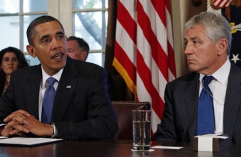 US President Barack Obama and Chuck Hagel 390 (photo credit: Jim Young / Reuters)