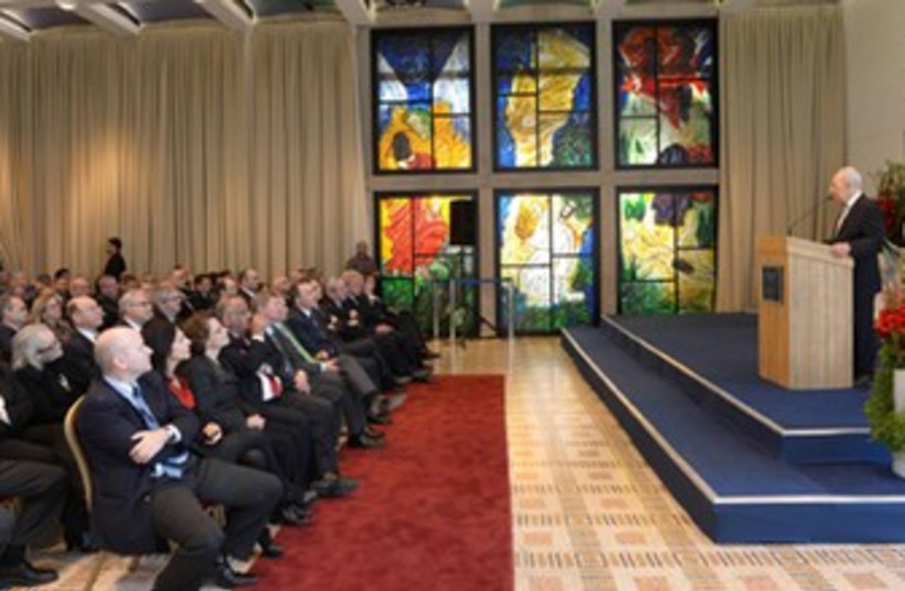 Peres addresses ambassadors 370 (photo credit: GPO)