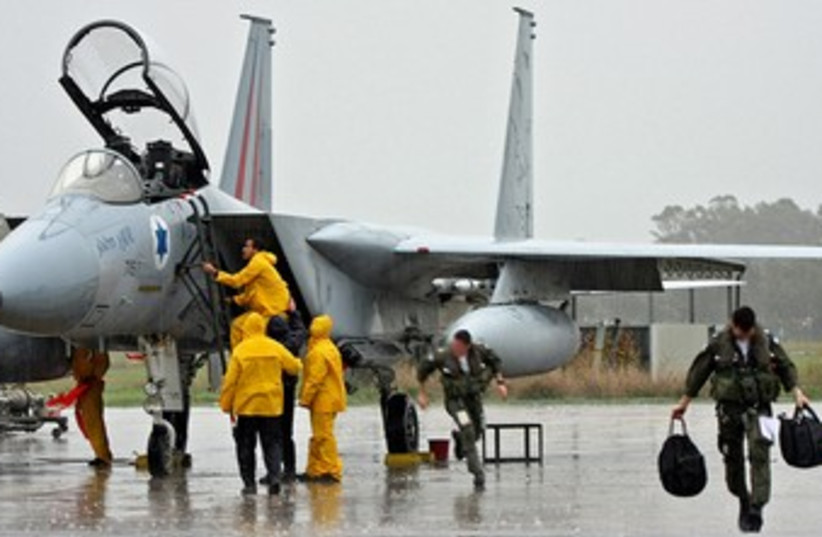 IAF fighter jet crew in the rain 370 (photo credit: IAF Spokesman's Office)