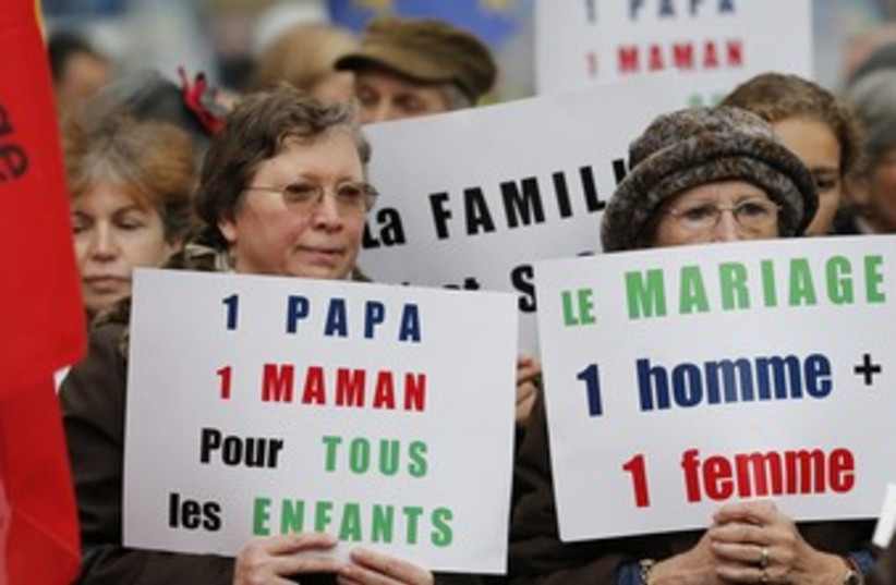 French protests against same-sex marriage 370 (photo credit: REUTERS/Christian Hartmann)
