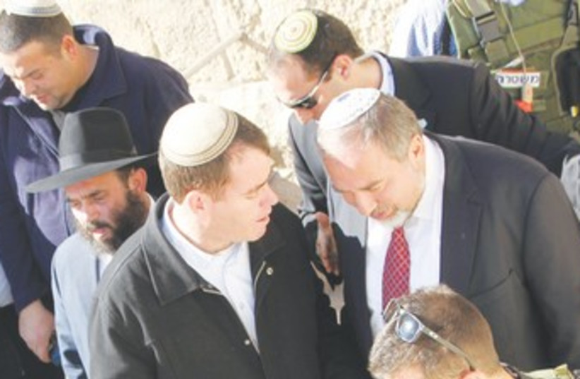 Liberman at Cave of the Patriarchs in Hebron 370 (photo credit: Tovah Lazaroff)