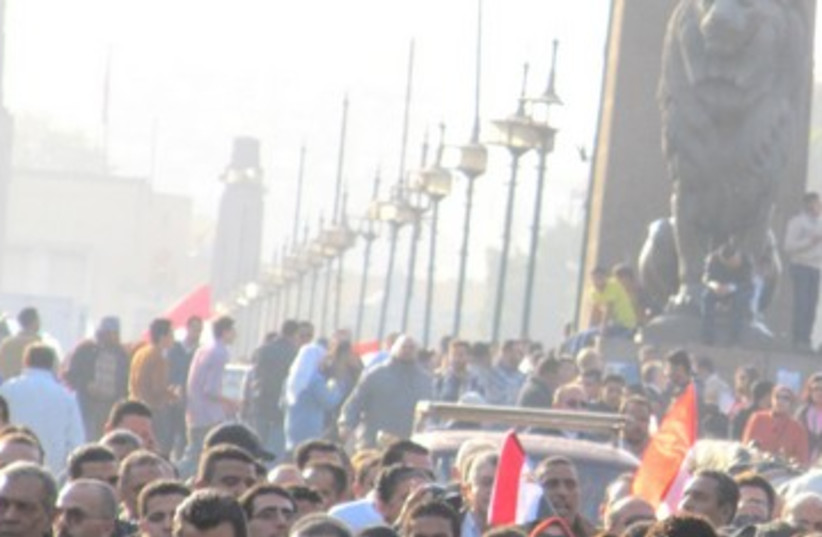 Protesters in the afternoon in Tahrir Square, Cairo, before protests turned violent.