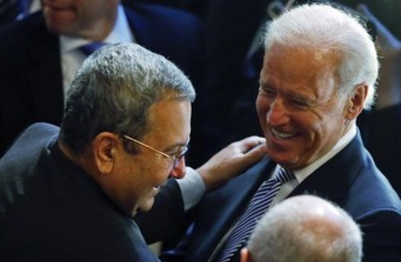 Barak meeting Biden 370 (photo credit: REUTERS/Michael Dalder)