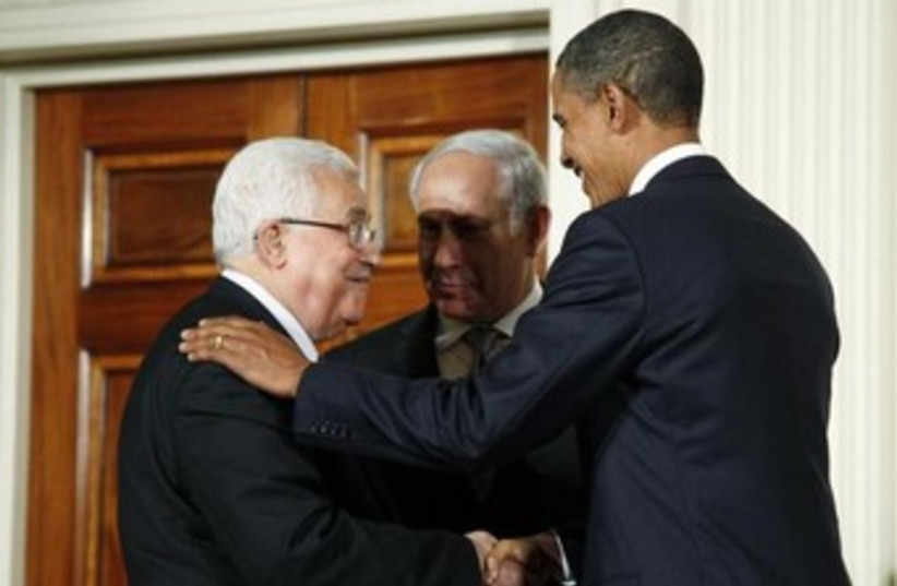 Netanyahu, Obama, Abbas (photo credit: REUTERS/Jason Reed)