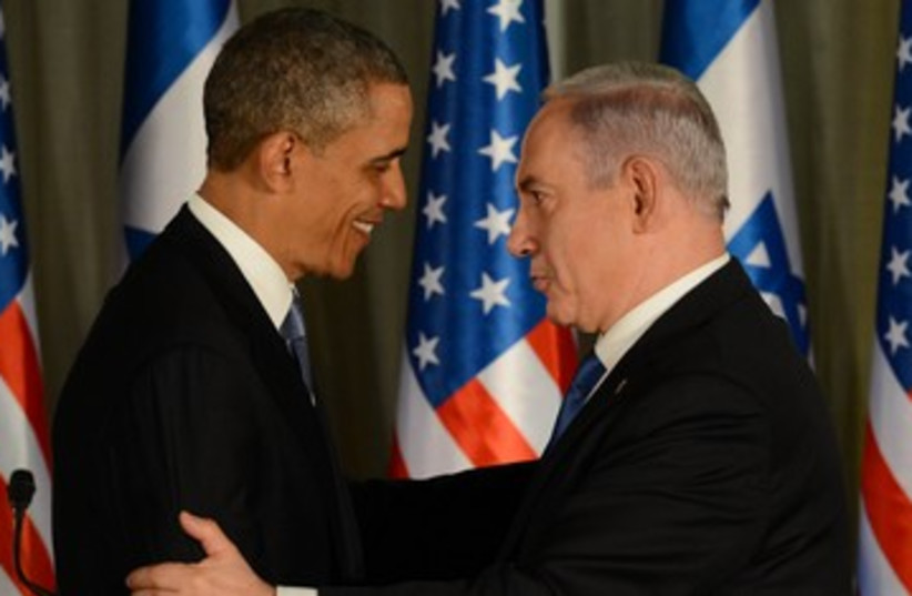 Netanyahu and Obama at press conference 390 (photo credit: Koby Gideon/GPO)