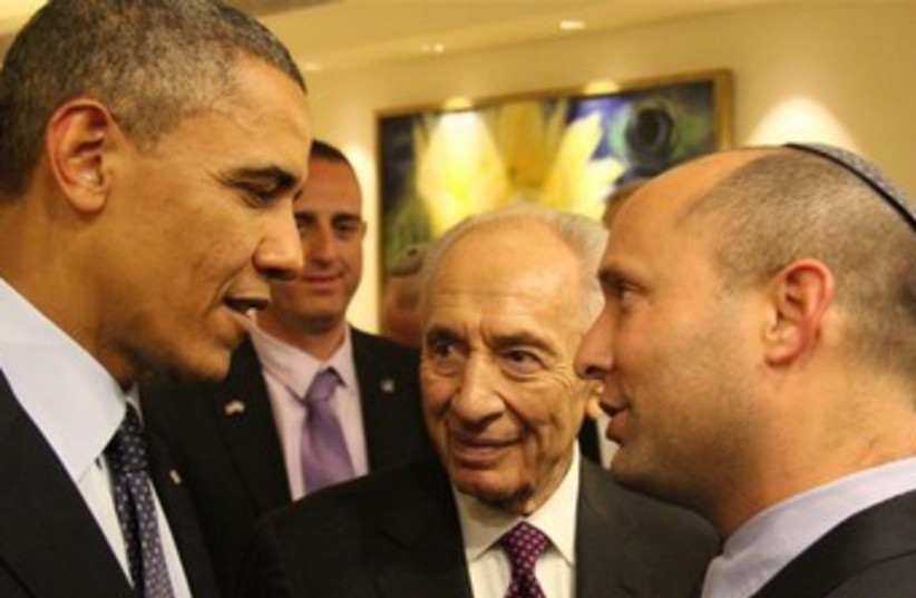 Bennett, Peres and Obama 370 (photo credit: Yosef Avi Yair)