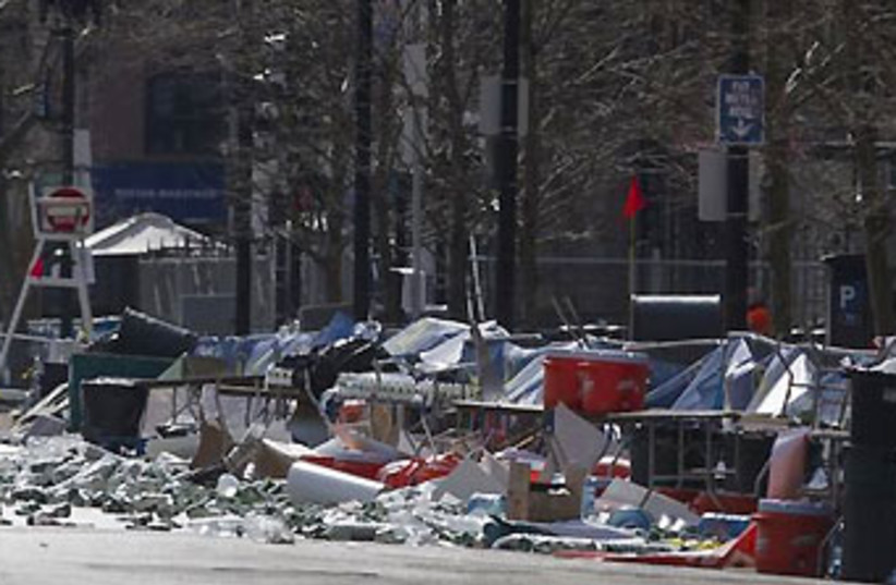 The scene of two explosions during the Boston Marathon, April 15, 2013.