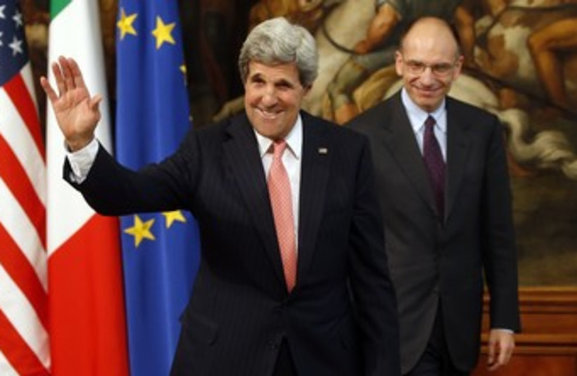 US Secretary of State Kerry flanked by Italian PM Lettta 37 (photo credit: REUTERS)