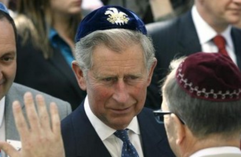 Prince Charles wearing a kippa 370 (photo credit: REUTERS/Kacper Pempel)