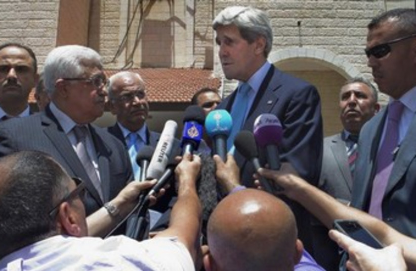 kerry, abbas face reporters 370 (photo credit: REUTERS)