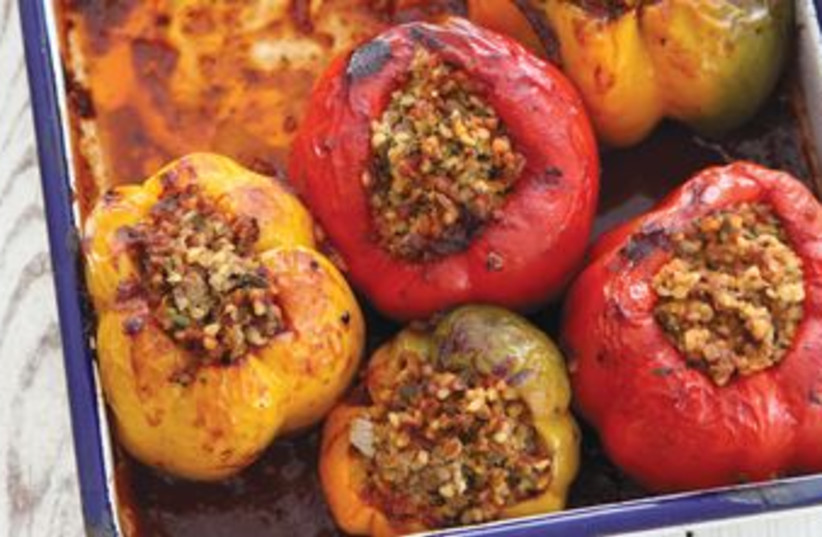 Stuffed peppers with bulgur, meat and herbs (photo credit: Danya Weiner)