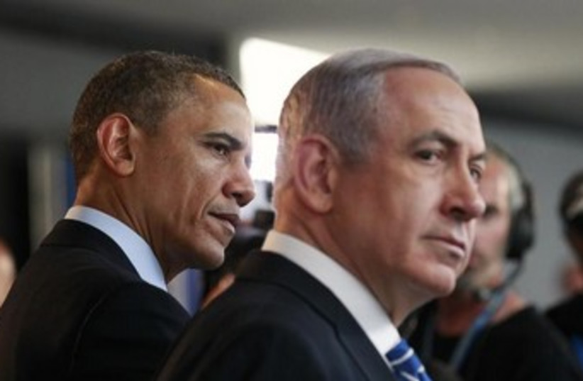 Netanyahu and Obama looking same direction 370 (photo credit: REUTERS)