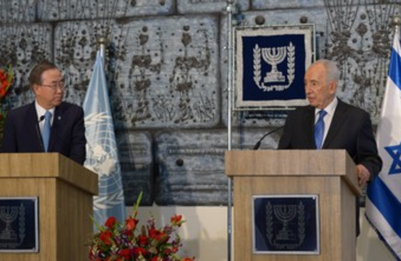 Ban Ki-moon and Shimon Peres 2 370 (photo credit: President's Press Office)