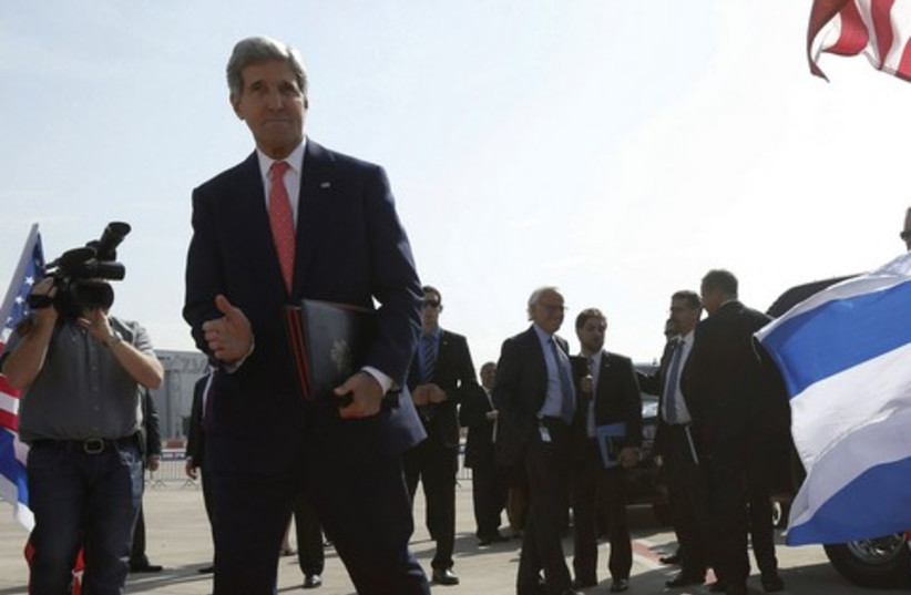 US Secretary of State John Kerry arrives in Israel (photo credit: REUTERS)