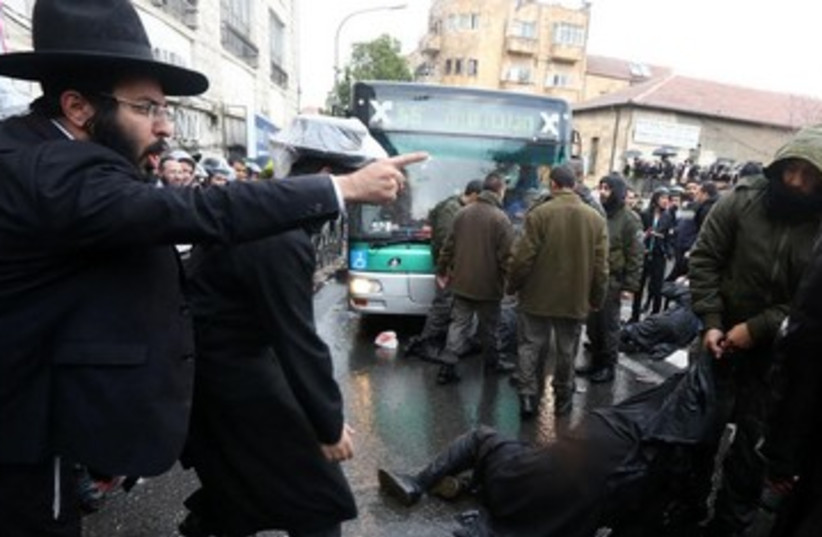 Haredi protest in Jerusalem 390 (photo credit: Marc Israel Sellem/The Jerusalem Post)