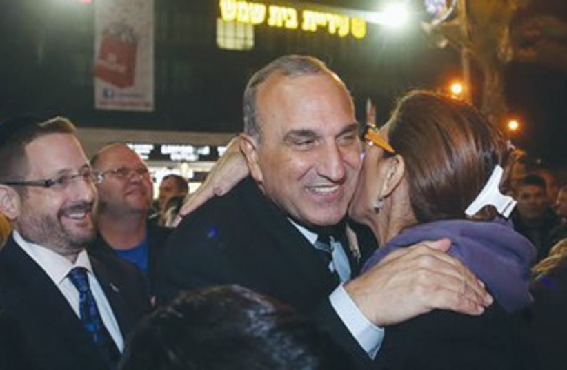 Beit Shemesh mayor candiate Eli Cohen celebrates (photo credit: Marc Israel Sellem/The Jerusalem Post)