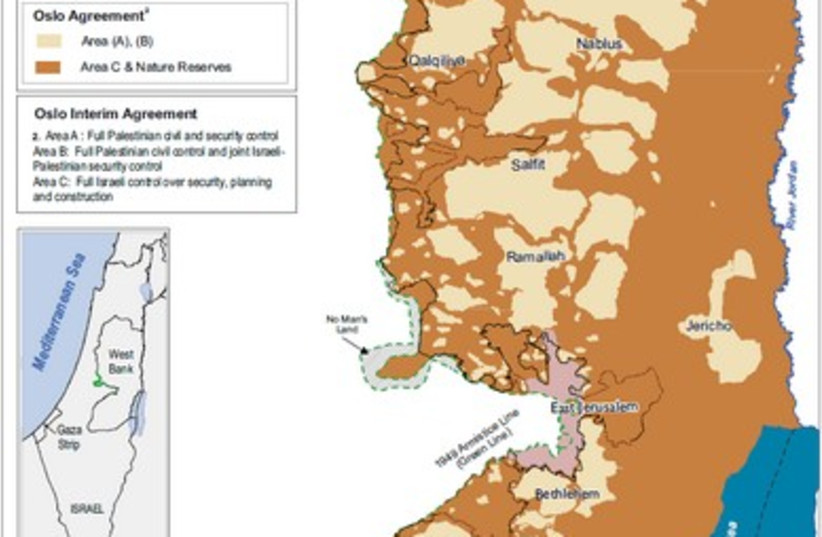 Map of West Bank. (photo credit: COURTESY UN)