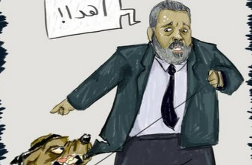 Cartoon suggesting Hamas needs to rein in Islamic Jihad military wing Al-Quds Batallions. (photo credit: Courtesy)