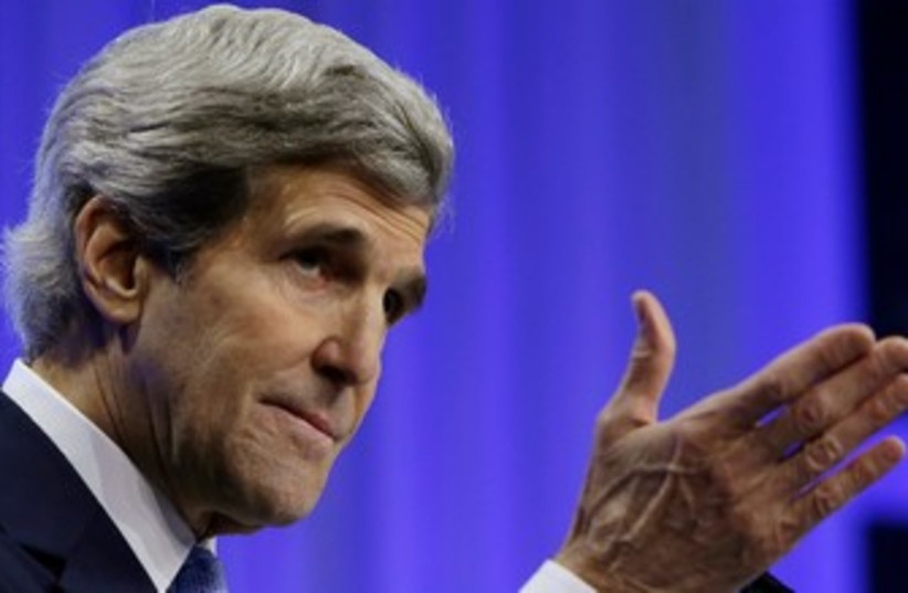 John Kerry in Davos, January 24, 2014 (photo credit: REUTERS)