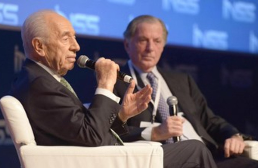 President Shimon Peres at the INSS Conference on Wednesday. (photo credit: COURTESY OF THE PRESIDENT'S RESIDENCE)