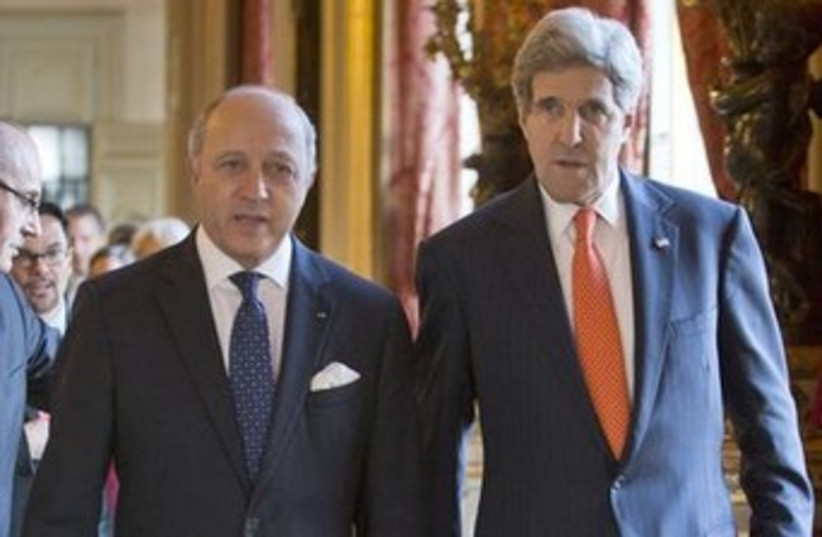 US Secretary of State Kerry and his French counterpart Fabius (photo credit: REUTERS)