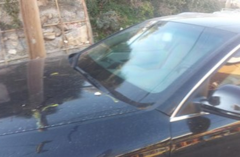 Eggs thrown at the car of Construction and Housing Minister Uri Ariel. (photo credit: Courtesy)