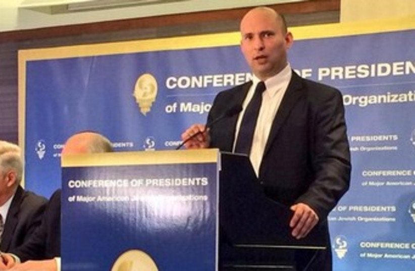 Economy Minister Naftali Bennett at Conference of Presidents Mission in Jerusalem, February 17, 2013 (photo credit: COURTESY JEWISH FEDERATIONS OF NORTH AMERICA)