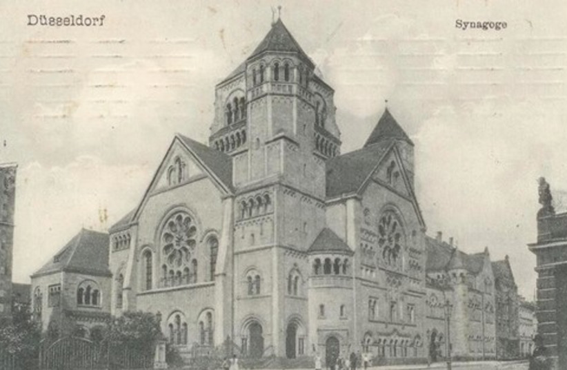 Düsseldorf, Germany, synagogue built 1905, destroyed November 1938; postcard mailed 1910 (photo credit: Courtesy)