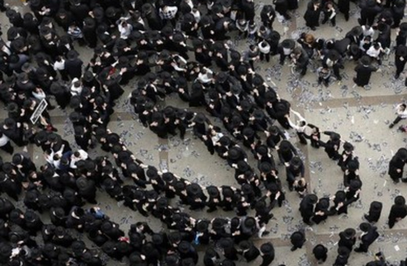 Mass haredi demonstration against military conscription, March 2, 2014. (photo credit: REUTERS)