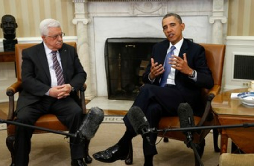 Obama hosts Abbas at the White House, March 17, 2014 (photo credit: REUTERS)