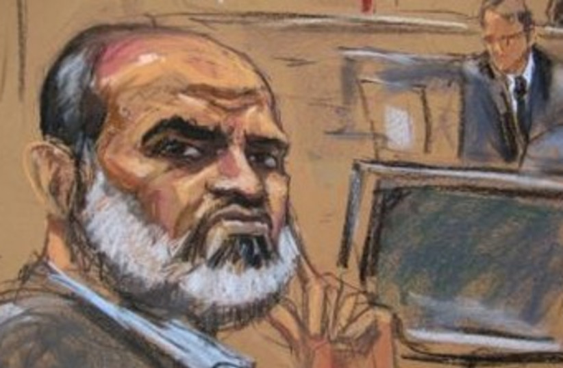 Suleiman Abu Ghaith listens during his trial on terrorism charges in federal court in New York in this March 24, 2014 court sketch. (photo credit: REUTERS)