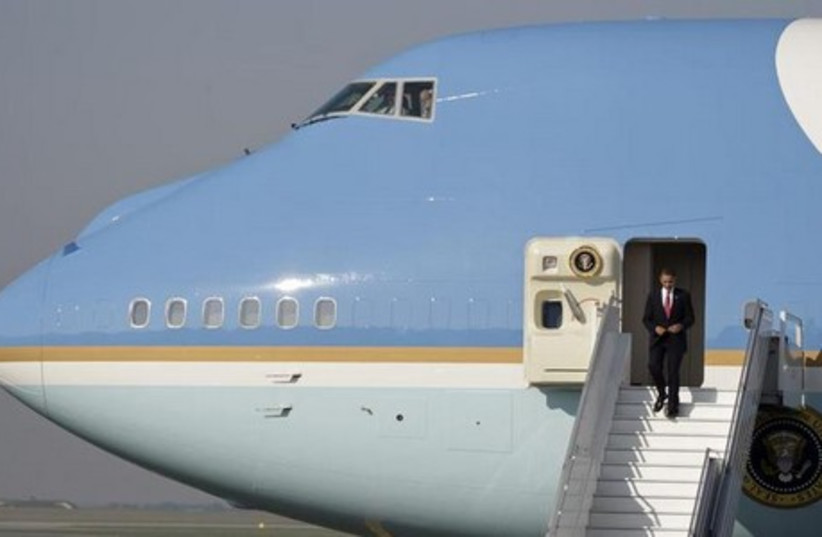 US President Barack Obama steps off from Air Force One. (photo credit: REUTERS)