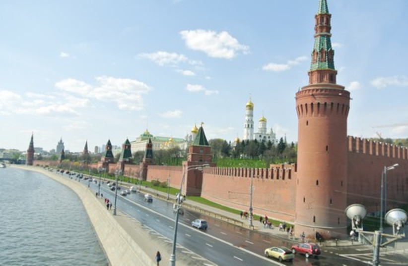 THE KREMLIN’S medieval turrets line the Moskva River (photo credit: SETH J. FRANTZMAN)
