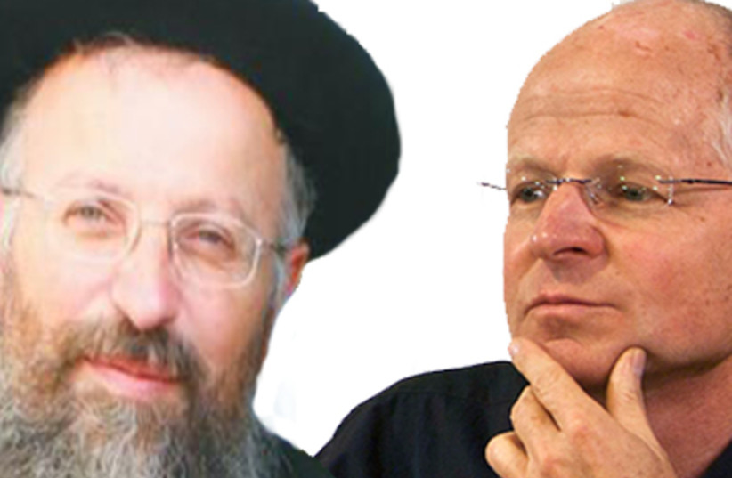 Rabbi Shmuel Eliyahu (L) and Noam Schalit (photo credit: REUTERS,MARC ISRAEL SELLEM/THE JERUSALEM POST)