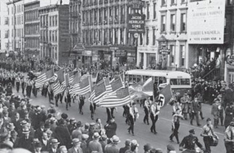THE GERMAN AMERICAN BUND parade on NYC’s East 86th St., on October 30, 1939. (photo credit: JERUSALEM POST ARCHIVE)