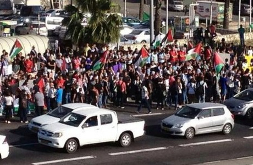 Hundreds of Israeli Arabs demonstrate against the IDF near Umm al-Fahm. (photo credit: ISRAEL POLICE)