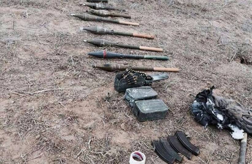 Weapons found at the entrance of the tunnel where the IDF foiled an attempted infiltration by Gaza terrorists.‏ (photo credit: IDF SPOKESMAN'S OFFICE)