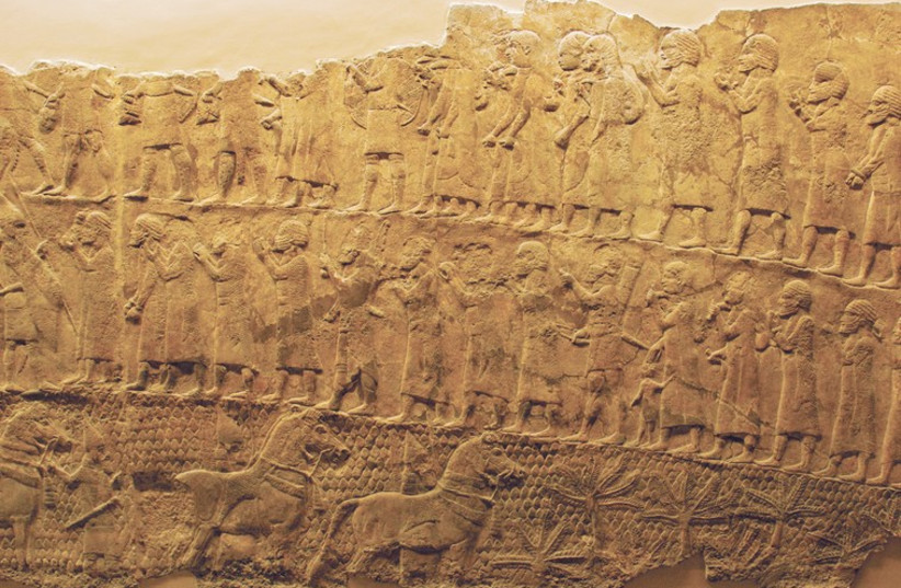 Part of a relief on display at the British Museum. (photo credit: MIKE PEEL/WWW.MIKEPEEL.NET/WIKIMEDIA COMMONS)