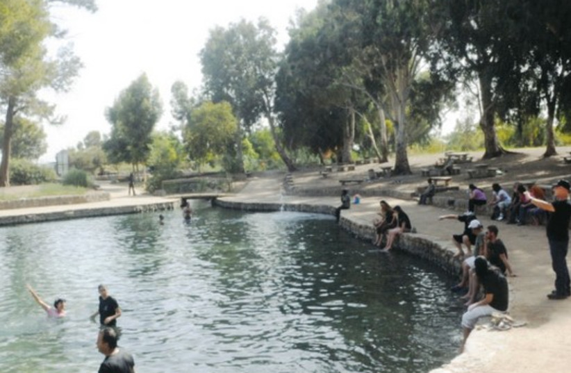 Adults and children alike cool off in one of the many pools in Gan Hashlosha, or as it is popularly known, Sakhne. (photo credit: Courtesy)