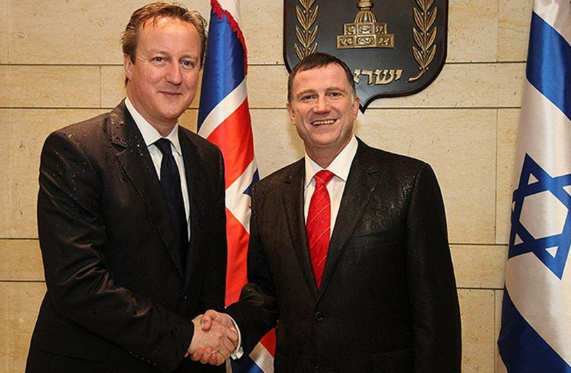British PM David Cameron and Knesset Speaker Yuli Edelstein (photo credit: KNESSET)