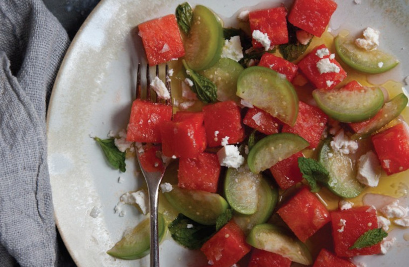 Watermelon is paired with cherry tomatoes and feta cheese in this summer salad from ‘Pati’s Mexican Table.’ (photo credit: PENNY DE LOS SANTOS)
