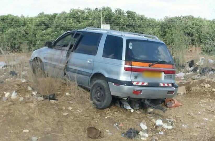 Vehicle which attempted to run down Israeli soldiers (photo credit: MAGEN DAVID ADOM)