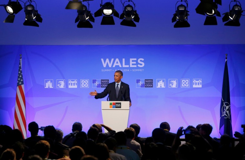 US President Barack Obama speaks at a news conference on the second and final day of the NATO summit in Wales, September 5 (photo credit: REUTERS)