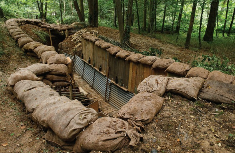 A MOCK-UP of a First World War trench in Fay, France (photo credit: REUTERS)