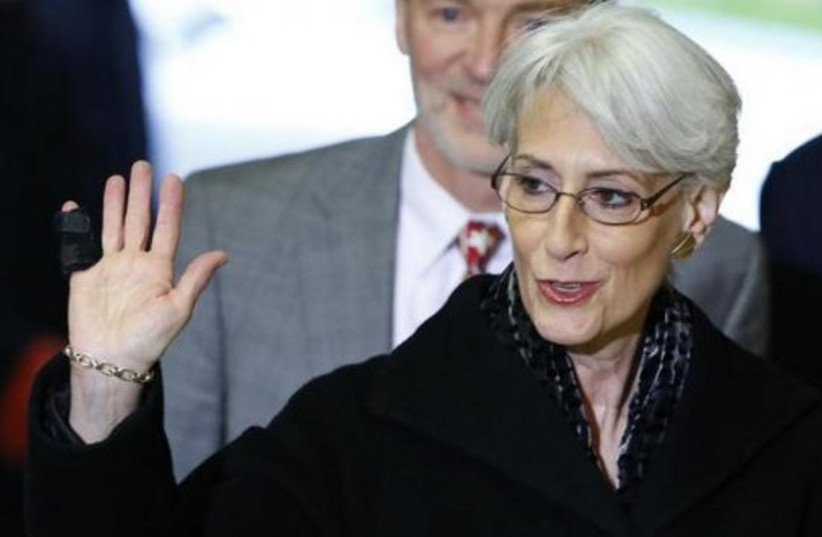 US Under Secretary of State Wendy Sherman arrives for a meeting on Syria at the United Nations European headquarters in Geneva (photo credit: REUTERS)