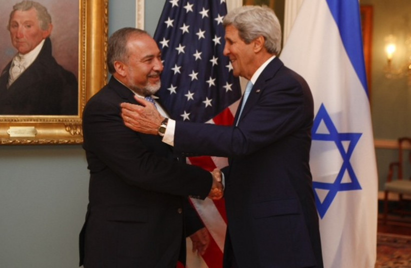 Kerry, Liberman meet in Washington  (photo credit: JORDAN SILVERMAN)