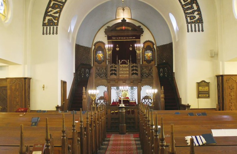 The inside of the Oslo Synagogue, erected in 1920, and is one of three buildings that defines the Jewish community in the city. (photo credit: BARRY DAVIS)
