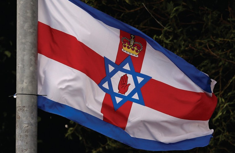 A FLAG comprising of various elements including the Ulster Banner and the Star of David (photo credit: REUTERS)