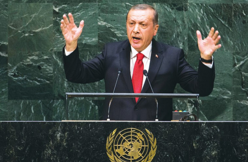 Recep Tayyip Erdogan addresses the UN General Assembly. (photo credit: REUTERS)